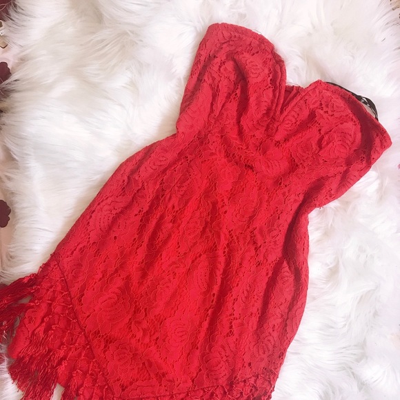 Missguided strapless bodycon dress w/ floral lace - Picture 2 of 2